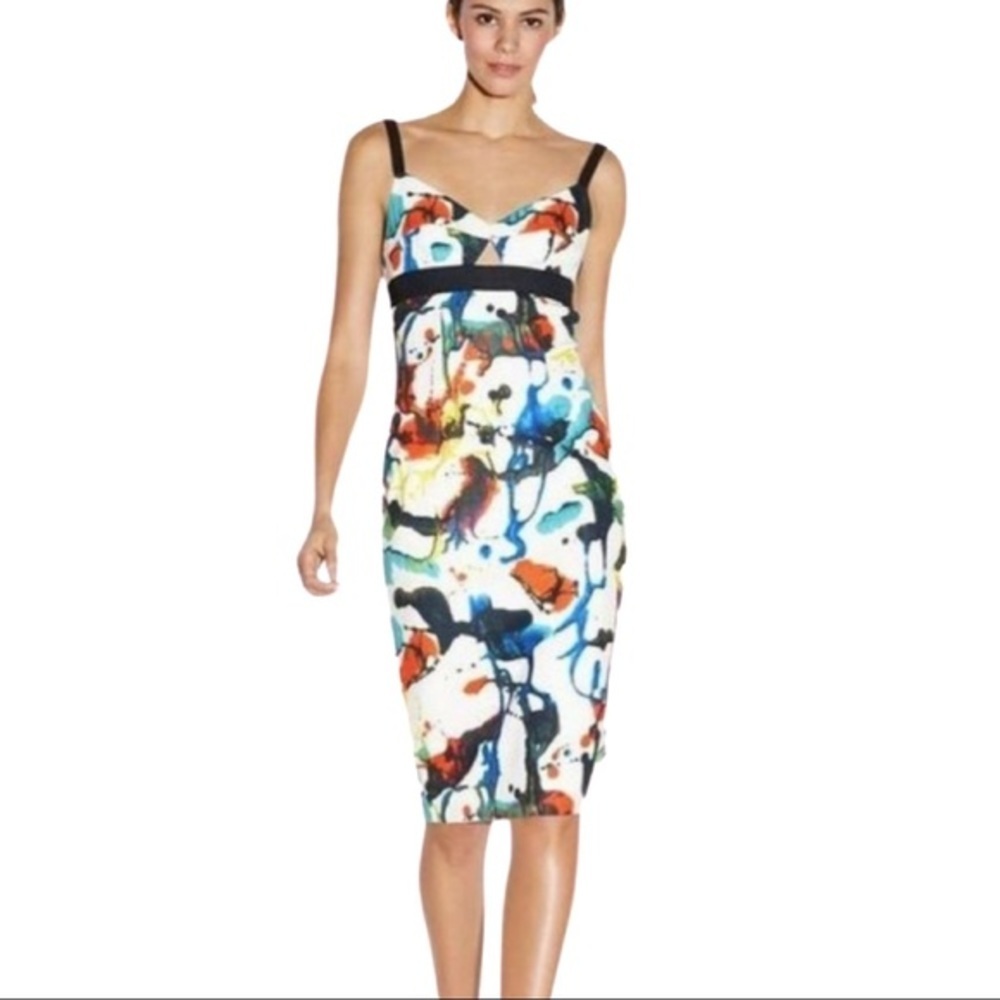 Milly Paint Splatter Expressionist Cut-out Bustier Neoprene Mini Dress - Picture 2 of 5